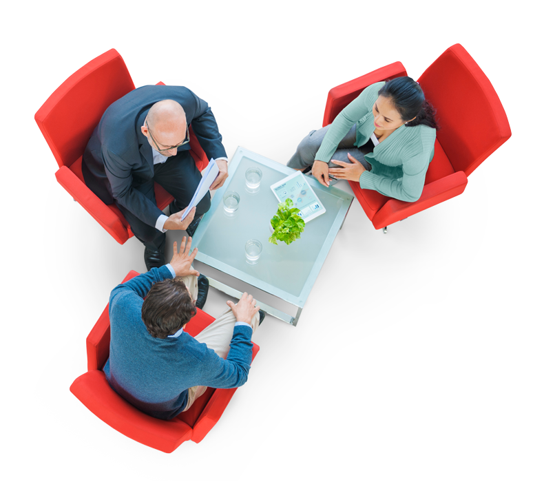 Meeting auf roten Sesseln